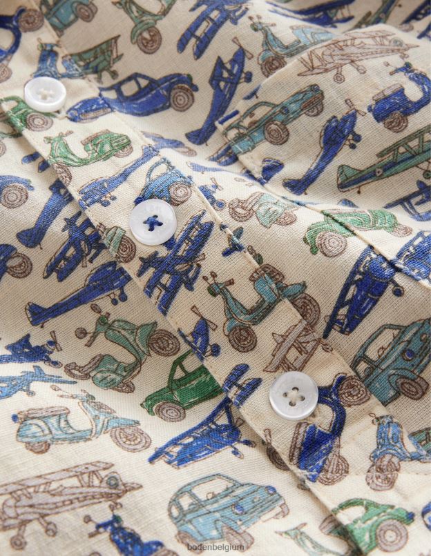 bébé Boden véhicules bleus chemise grand-père à motif vêtements Z42D03416