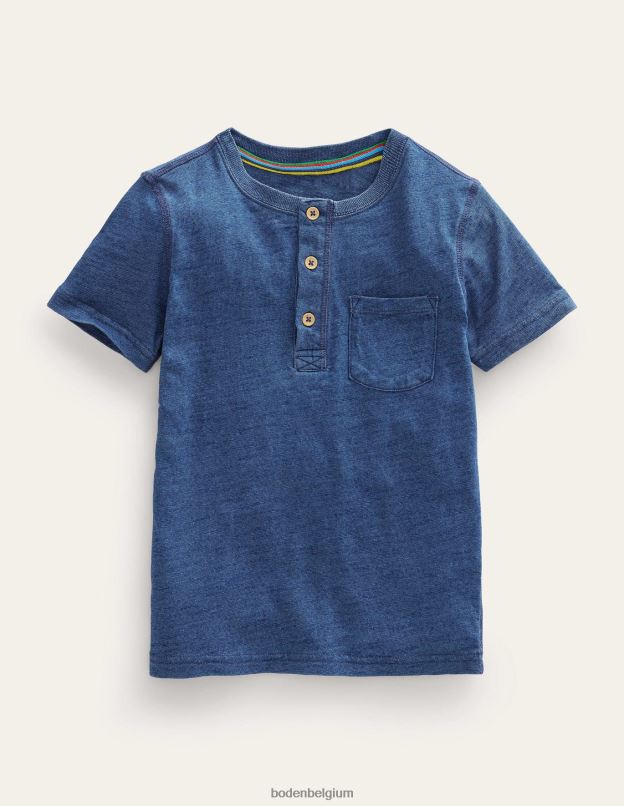 bébé Boden Bleu indigo t-shirt henley en coton lavé vêtements Z42D03420