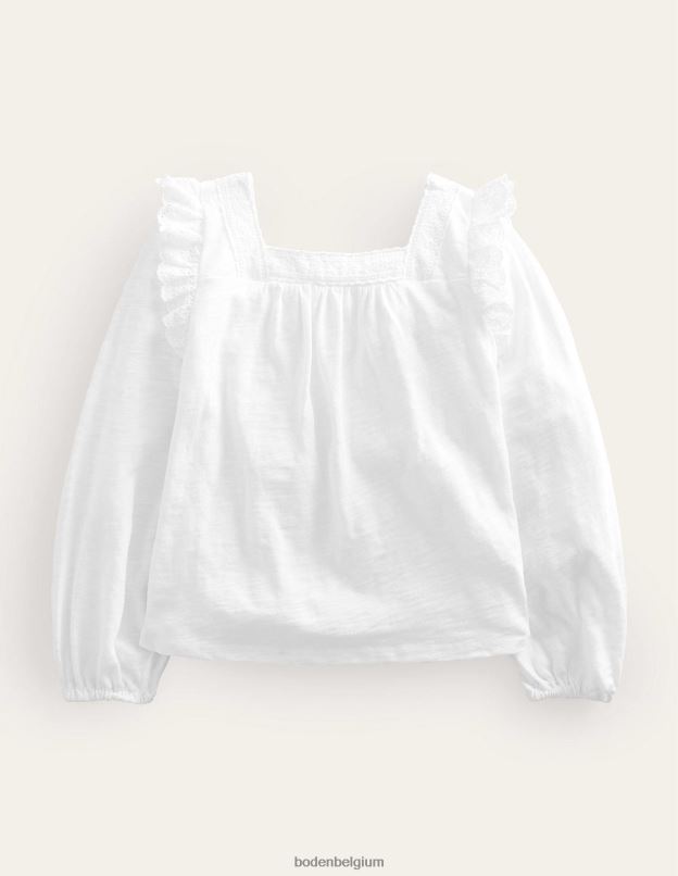 bébé Boden blanc haut à broderies mélangées et col carré vêtements Z42D03331