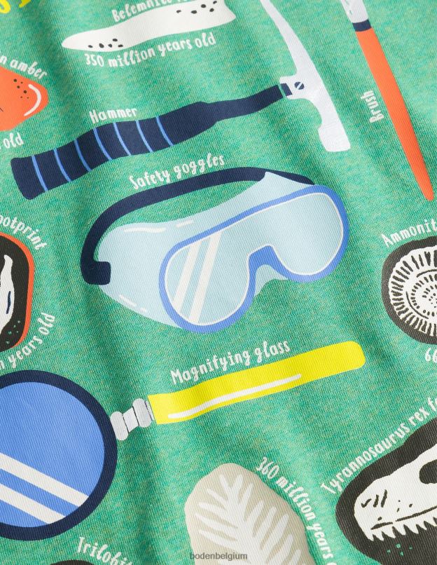 bébé Boden fossiles verts d'herbe profonde t-shirt lumineux éducatif vêtements Z42D03425