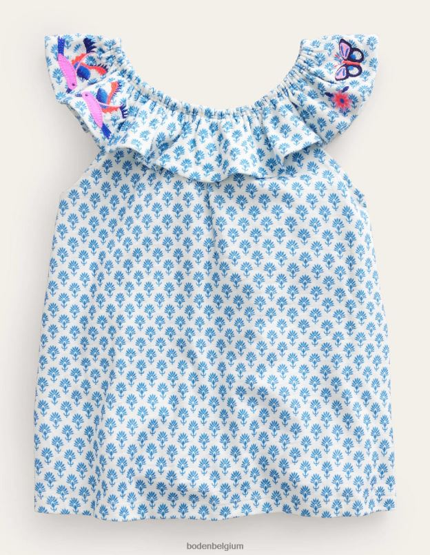 bébé Boden papillons bleus sur bois haut brodé à volants vêtements Z42D0410