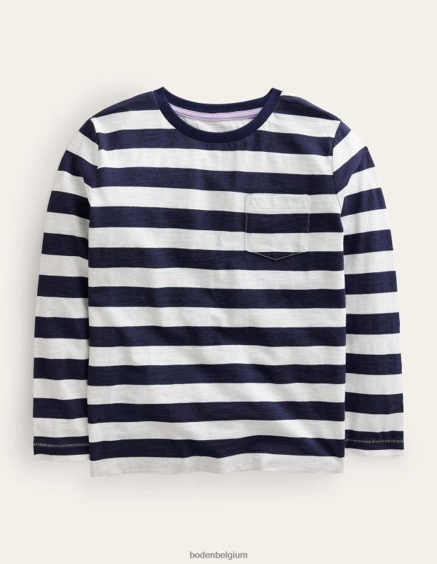 bébé Boden rayures marine/ivoire françaises t-shirt délavé à manches longues vêtements Z42D0389