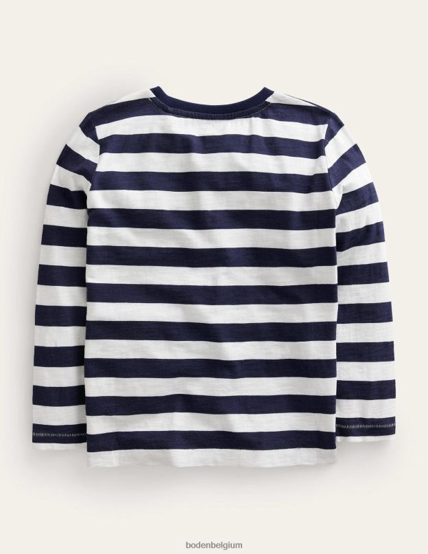 bébé Boden rayures marine/ivoire françaises t-shirt délavé à manches longues vêtements Z42D0389