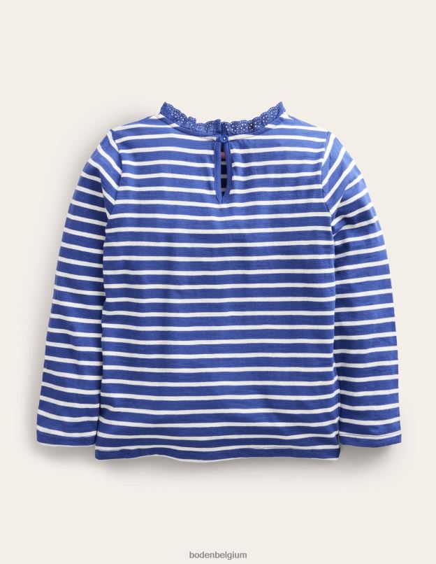 bébé Boden tribord bleu/ivoire haut à manches longues et poche cœur vêtements Z42D03454