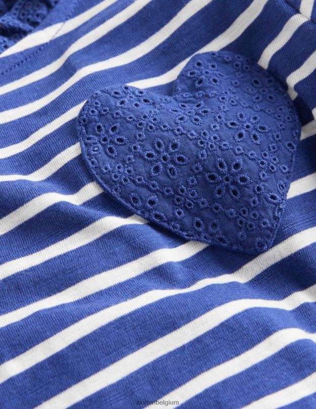 bébé Boden tribord bleu/ivoire haut à manches longues et poche cœur vêtements Z42D03454