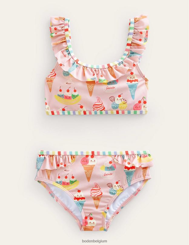 bébé Boden rose française et petite glace bikini à volants noué au dos vêtements Z42D03375