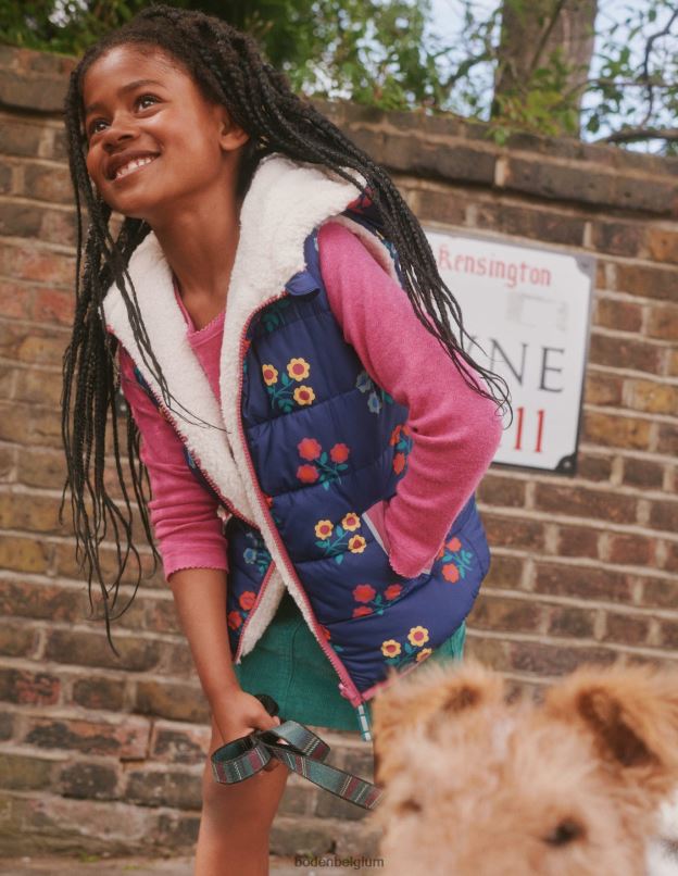 bébé Boden fleur de la marine universitaire gilet réversible vêtements Z42D0547