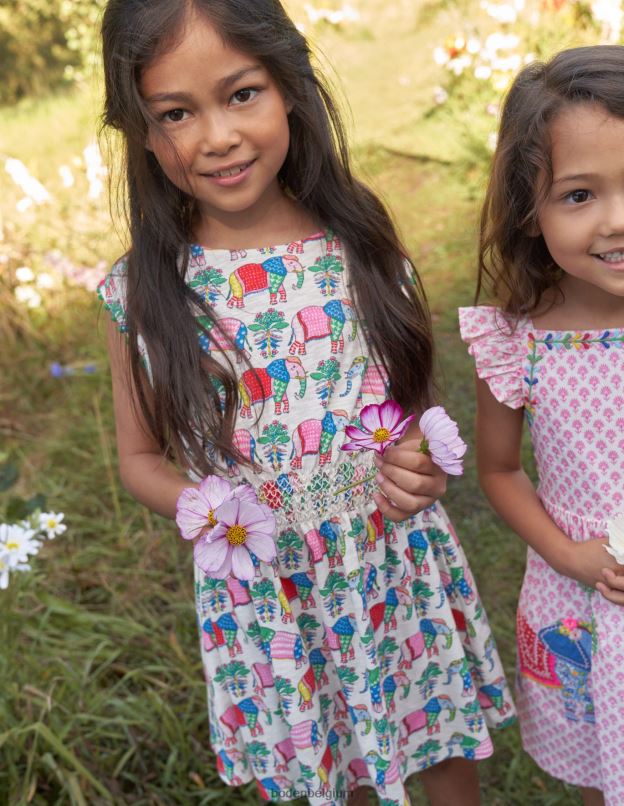bébé Boden bloc de bois d'éléphant de gousse de vanille robe de vacances imprimée vêtements Z42D0366