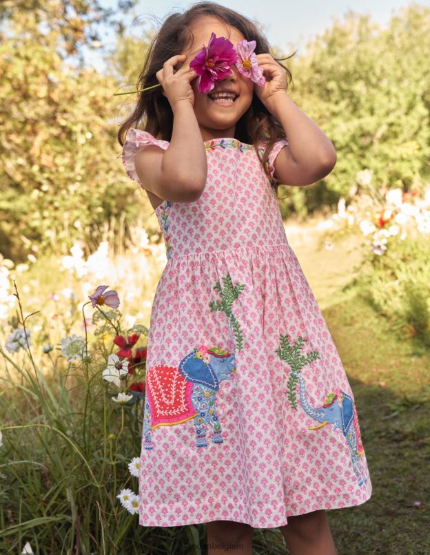 bébé Boden bloc de bois de fleur de prunier robe tissée à appliques vêtements Z42D0367