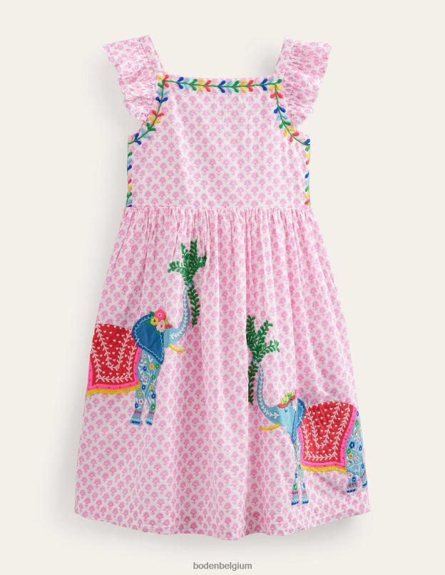 bébé Boden bloc de bois de fleur de prunier robe tissée à appliques vêtements Z42D0367