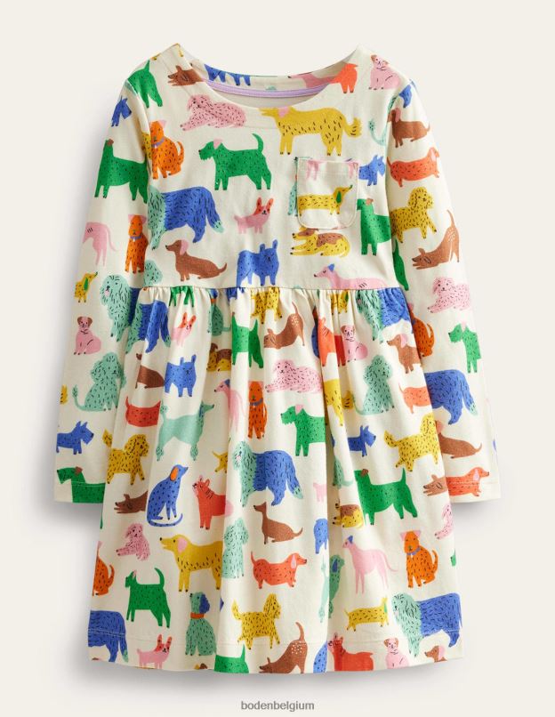 bébé Boden chiots ludiques ivoire robe en jersey amusante à manches longues vêtements Z42D0360