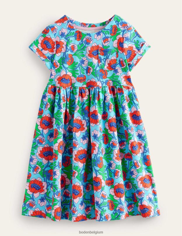 bébé Boden coquelicots bleu aqua robe en jersey amusante à manches courtes vêtements Z42D03487