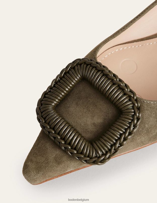 femmes Boden daim olive foncé ballerines pointues chaussure Z42D02376