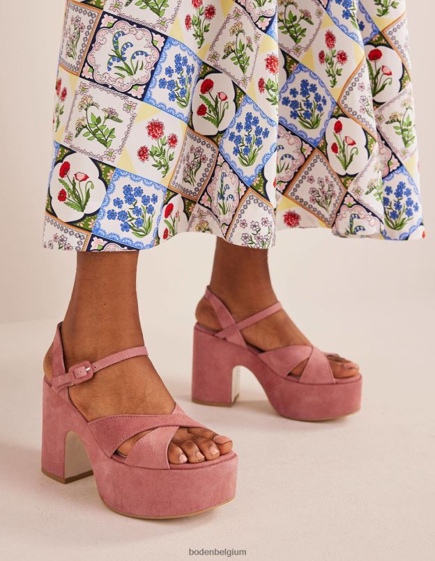 femmes Boden daim blush chaussures compensées à brides croisées chaussure Z42D0726