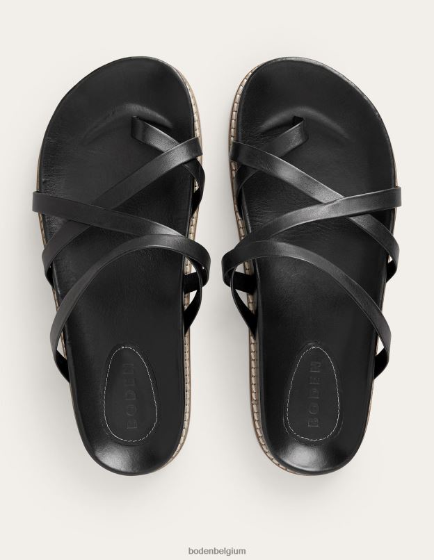 femmes Boden Cuir noir sandales plates à brides multiples chaussure Z42D02351