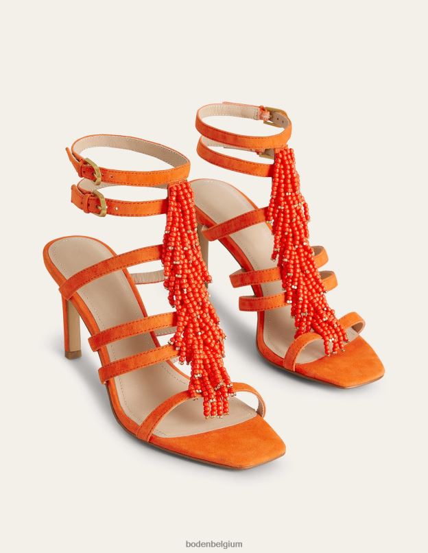 femmes Boden Orange sanguine sandales à talons perlées chaussure Z42D0710