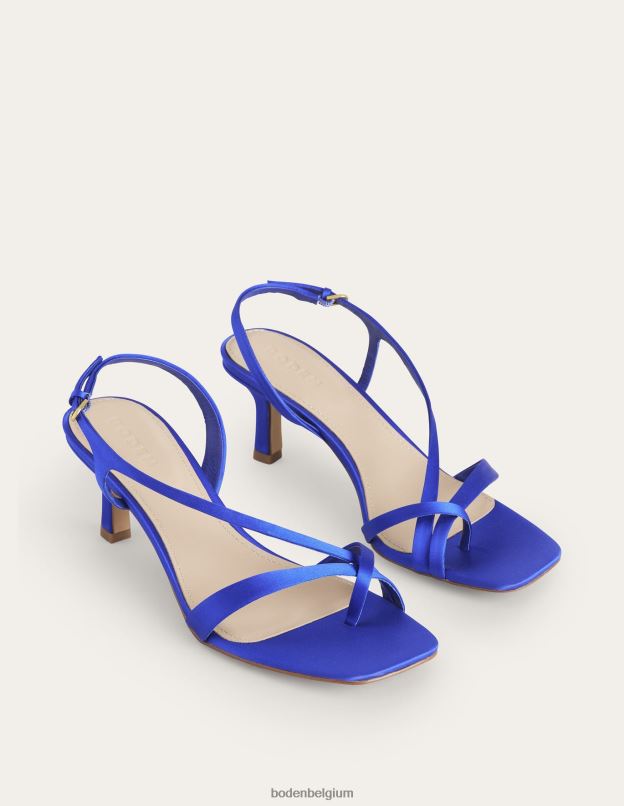femmes Boden bleu brillant sandales à talons bas en satin chaussure Z42D0702