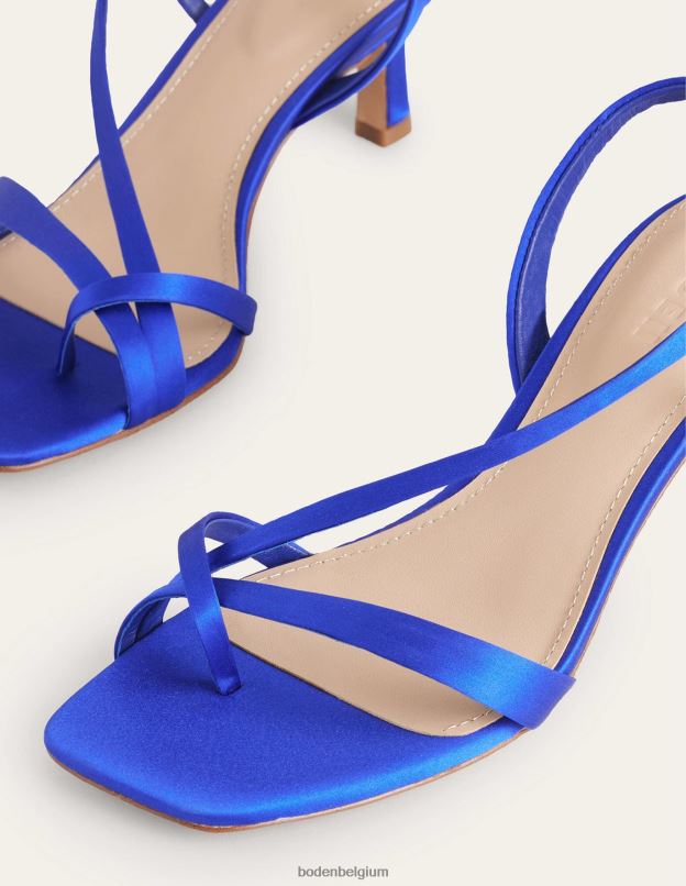 femmes Boden bleu brillant sandales à talons bas en satin chaussure Z42D0702
