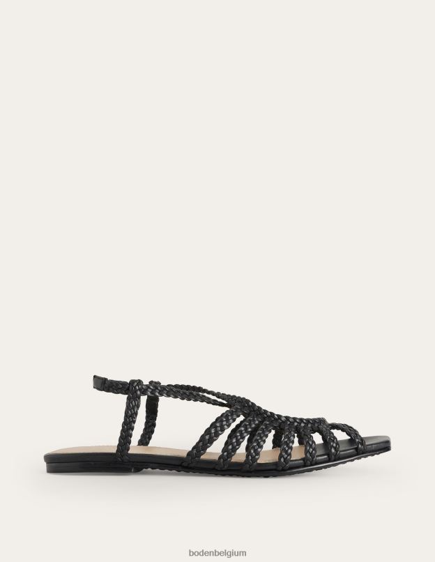 femmes Boden noir sandales plates tressées à brides multiples chaussure Z42D0696