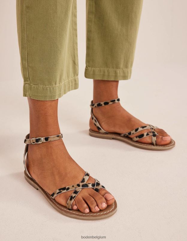 femmes Boden poil de poney léopard classique sandale plate facile chaussure Z42D02371