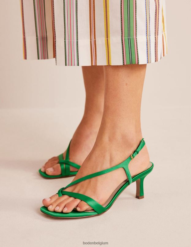 femmes Boden poivre vert sandales à talons bas en satin chaussure Z42D0693