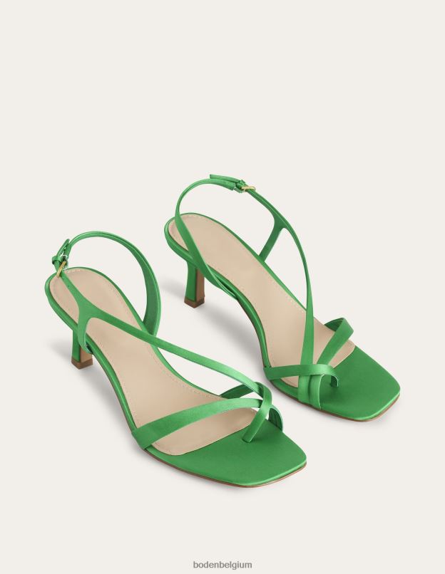 femmes Boden poivre vert sandales à talons bas en satin chaussure Z42D0693