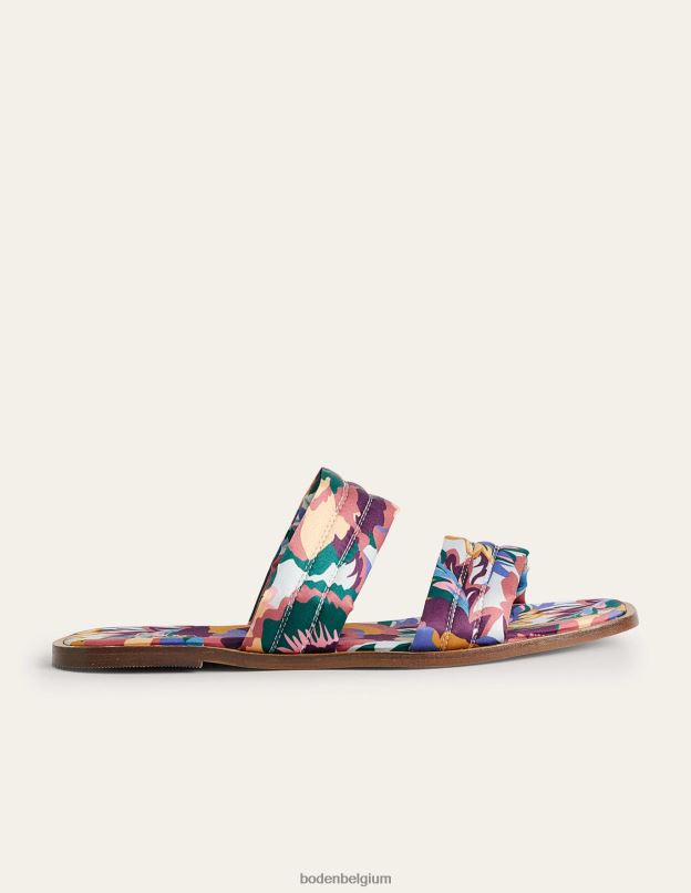 femmes Boden rose multicolore et abstraite sandales à enfiler en satin imprimé chaussure Z42D02356