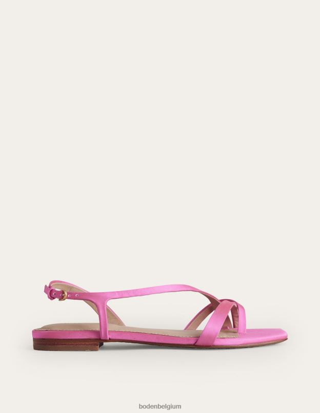 femmes Boden satin rose festival sandales plates en satin à brides d'orteil chaussure Z42D0700