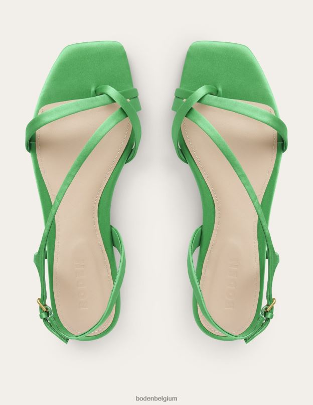 femmes Boden satin vert vif sandales plates en satin à brides d'orteil chaussure Z42D0699