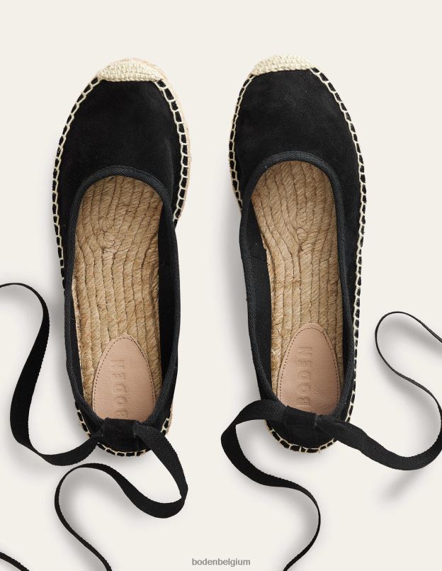 femmes Boden Suède noir espadrilles à nouer à la cheville chaussure Z42D02374