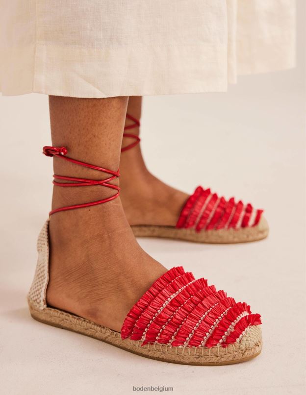 femmes Boden rouge vermillon espadrilles plates à franges chaussure Z42D0719