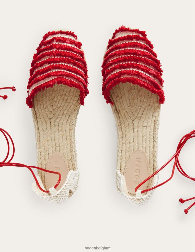 femmes Boden rouge vermillon espadrilles plates à franges chaussure Z42D0719
