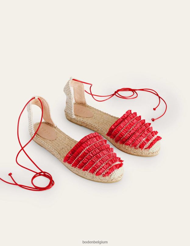 femmes Boden rouge vermillon espadrilles plates à franges chaussure Z42D0719