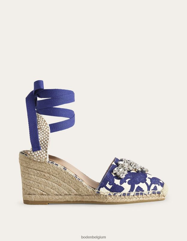 femmes Boden ruban bleu et tourbillon cachemire espadrilles compensées à ornements chaussure Z42D02313