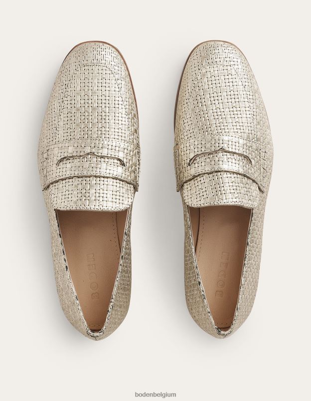 femmes Boden cuir effet tissage doré mocassins en cuir tressé chaussure Z42D02328