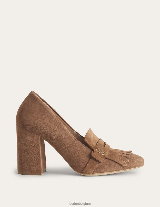 femmes Boden daim marron doré mocassins à talons avec détail ghillie chaussure Z42D02292