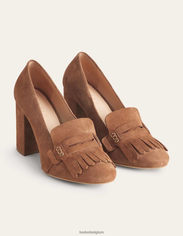 femmes Boden daim marron doré mocassins à talons avec détail ghillie chaussure Z42D02292