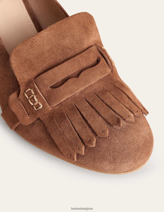 femmes Boden daim marron doré mocassins à talons avec détail ghillie chaussure Z42D02292
