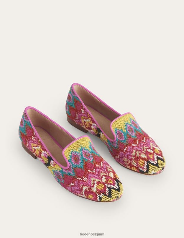 femmes Boden ikat multicolore et texturé mocassins à broderies tapisserie chaussure Z42D02316