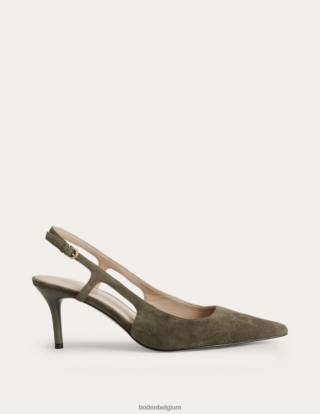 femmes Boden daim olive foncé talons à bride arrière découpés chaussure Z42D02603