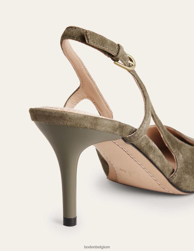 femmes Boden daim olive foncé talons à bride arrière découpés chaussure Z42D02603