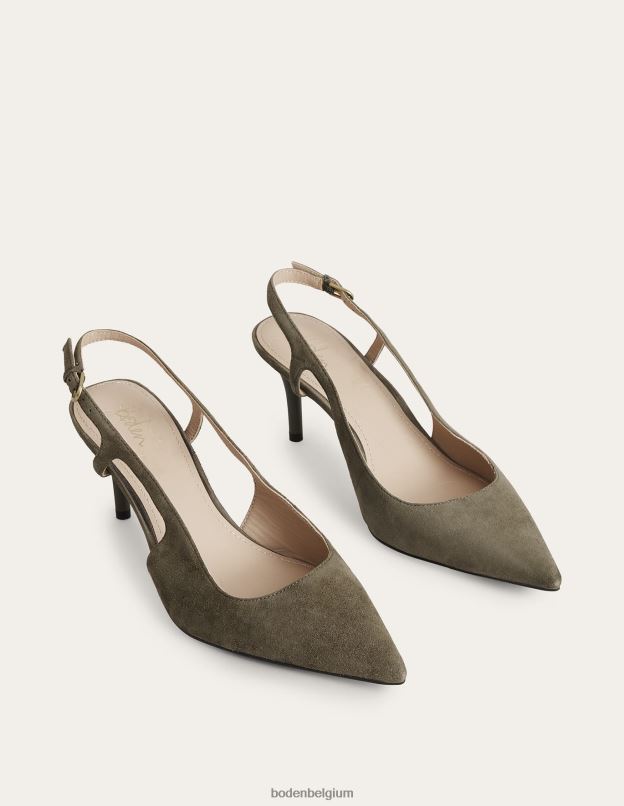 femmes Boden daim olive foncé talons à bride arrière découpés chaussure Z42D02603