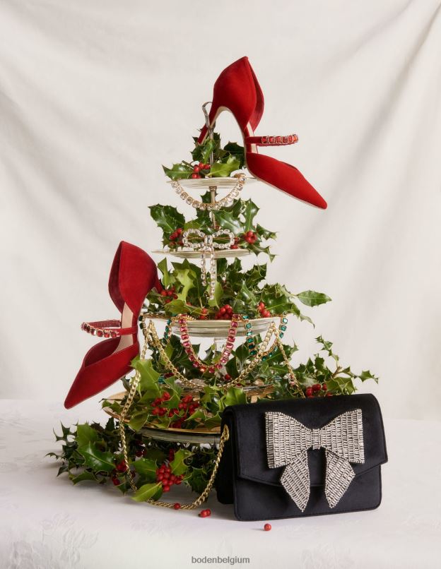 femmes Boden poinsettia escarpins à talons avec bride en cristal rouge chaussure Z42D02384