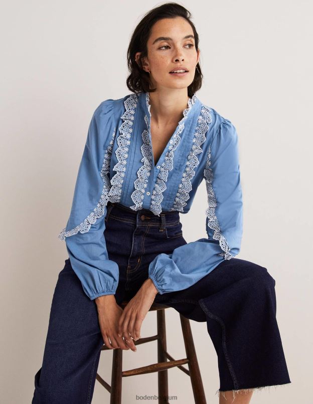 femmes Boden Bleu Riviera blouse brodée à manches volantées vêtements Z42D01889