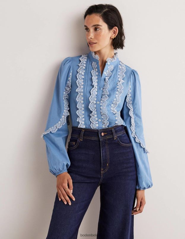 femmes Boden Bleu Riviera blouse brodée à manches volantées vêtements Z42D01889