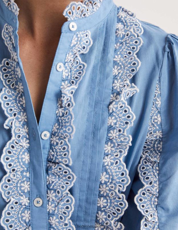 femmes Boden Bleu Riviera blouse brodée à manches volantées vêtements Z42D01889