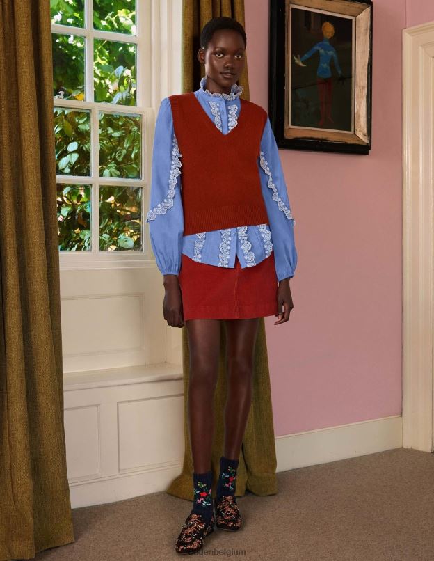 femmes Boden Bleu Riviera blouse brodée à manches volantées vêtements Z42D01889