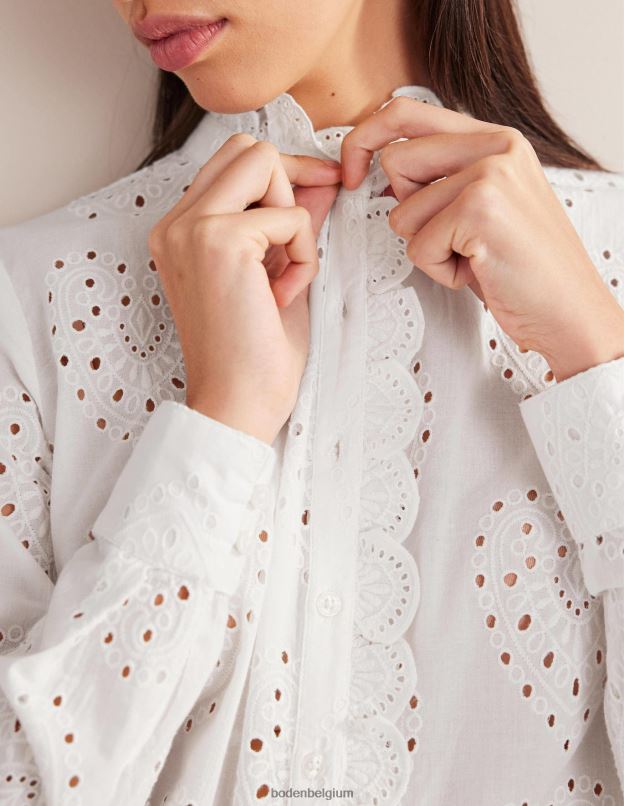 femmes Boden blanc chemise brodée à bords festonnés vêtements Z42D02533