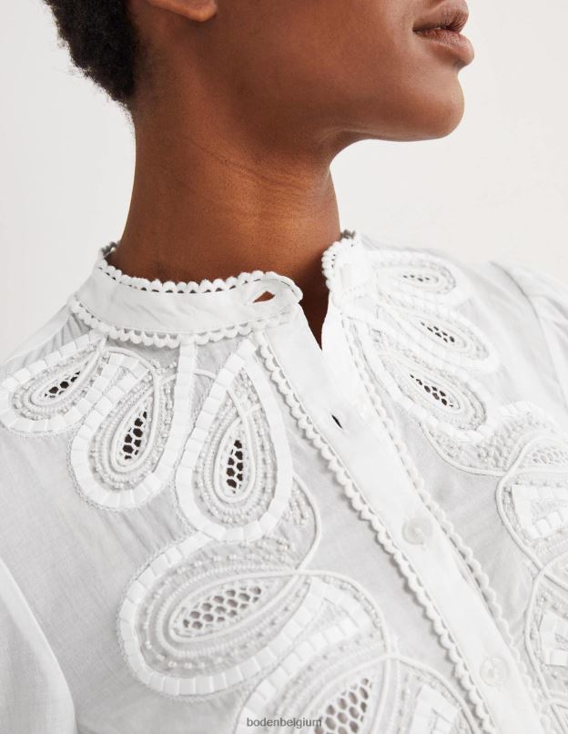 femmes Boden blanc chemise brodée vêtements Z42D01782