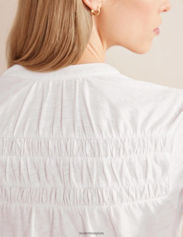 femmes Boden blanc chemise à empiècement froncé vêtements Z42D01920